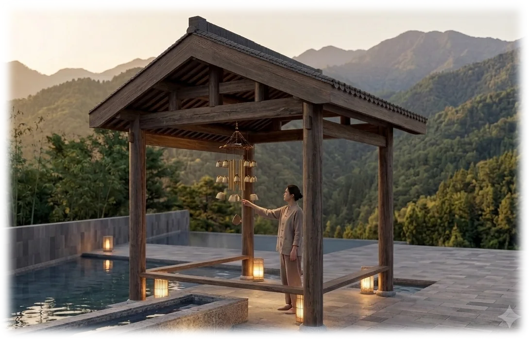 竹林中的风铃互动装置
